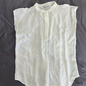CAbi white silky sleeveless button-up blouse M